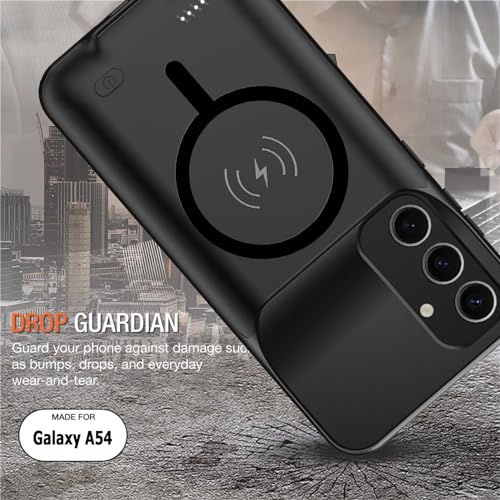 Battery Case for Galaxy A54, Upgraded 12000mAh Rechargeable Portable Wireless Charging Case Compatible with Galaxy A54 5G (6.4 inch) with Carplay Extended Battery Pack Charger Power Case (Black) - size: Galaxy A54