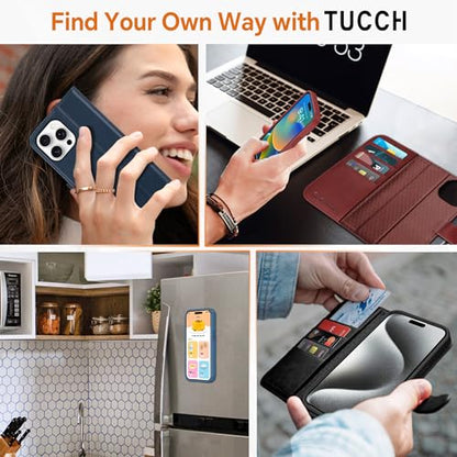 TUCCH 2-in-1 Removable Wallet Case for iPhone 15 Pro Max (6.7"), Light Blue | RFID Blocking, 4 Card Holders, Kickstand, Wireless Charging, Shockproof TPU, PU Leather, Magnetic, Flip Cover - color: Lake Blue (2-in-1 Detachable)