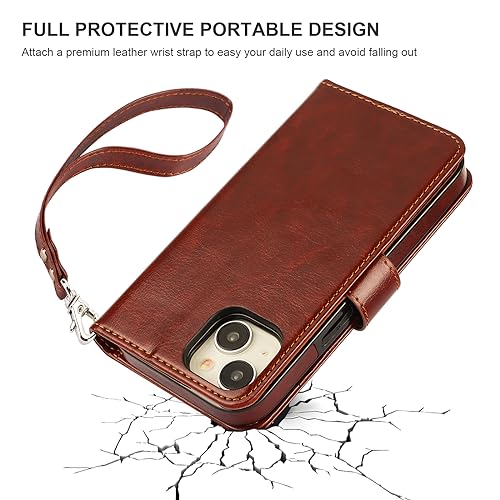Bocasal Detachable Wallet Case Card Holder for iPhone 15, Brown | RFID Blocking Kickstand Card Slots Holder PU Leather Magnetic Shockproof Wrist Strap Removable Flip Protective Cover 6.1 inch - color: Brown