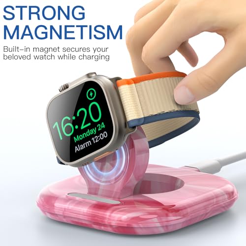 for Apple Watch Charger Stand, Magnetic Fast Charging Dock Portable Design - color: Marble Pink