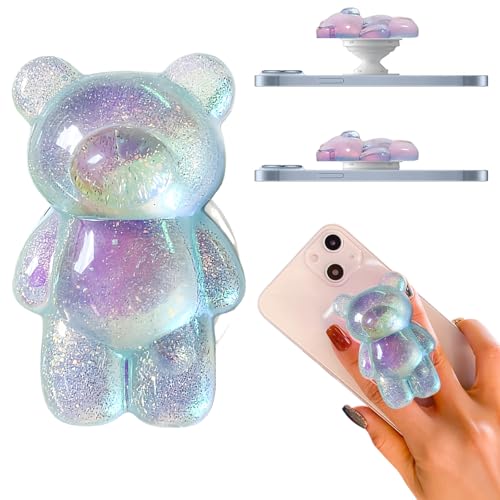 3D Gummy Bear Phone Grip Stand Cute Gummy Bear Style Expandable Collapsible Mobile Phone Grip Stand Holder Comfortable to Hold Phone Grips for Smartphone & Tablet Cell Phone (Blue) - color: Blue