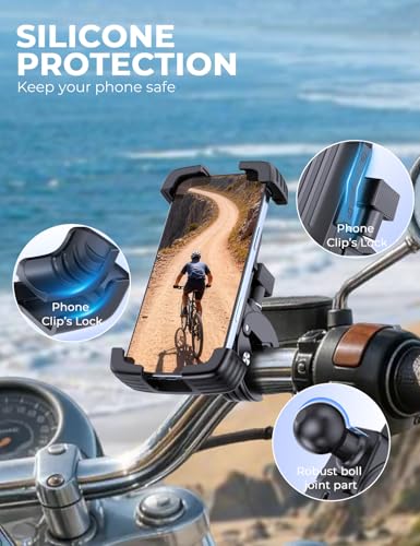 Bike Phone Holder Mount, Motorcycle Phone Mount, 360° Adjustable Phone Holde Mount for Bike and Motorcycle, Shockproof & Anti-Shake Design, Fits 4.7–7” Smartphones (Black)
