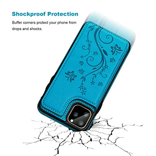 Vaburs for iPhone 11 Pro Max Wallet Case Card Holder Butterfly, Blue - color: Blue