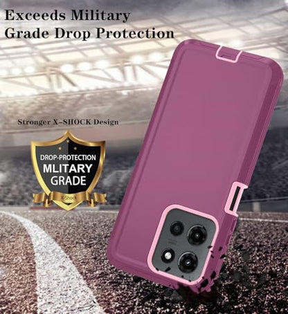 Qinmay Phone Case for Motorola Moto G 2025/Moto G Play 5G 2025 Case with HD Screen Protector, Heavy Duty Shockproof & Dropproof 3-Layer Cover Phone Case,WineRedPink - color: WineRedPink