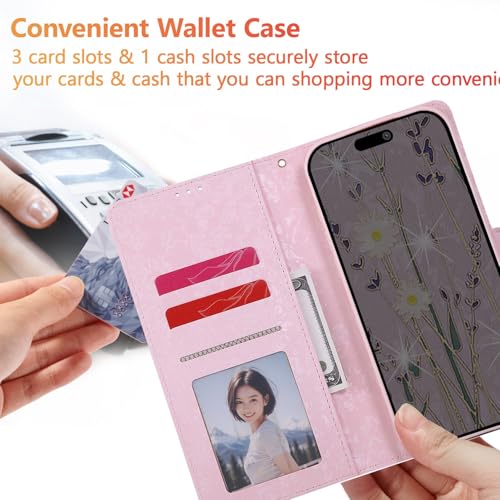 UEEBAI Wallet Case for iPhone 17 Pro, PU Leather Phone Cover Kickstand RFID Blocking Flip Case Card Slots Wrist Strap Relief Engraved Pattern Magnetic Closure Flower Folio Wallet, Lavender - color: Lavender, size: iPhone 17 Pro
