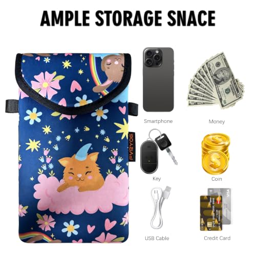 Neoprene Phone Sleeve Pouch Case Bag for Men Women w/Crossbody Strap/Neck Lanyard for iPhone 17/16/15/14 Pro Max, Samsung S25，Pixel 10 - color: Dreamy Kitty