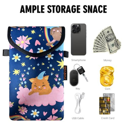 Neoprene Phone Sleeve Pouch Case Bag for Men Women w/Crossbody Strap/Neck Lanyard for iPhone 17/16/15/14 Pro Max, Samsung S25，Pixel 10 - color: Dreamy Kitty
