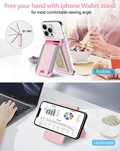 for MagSafe Wallet with Adjustable Stand, 9 Card Holder, Open ID Window - color: Soft Blush Pink