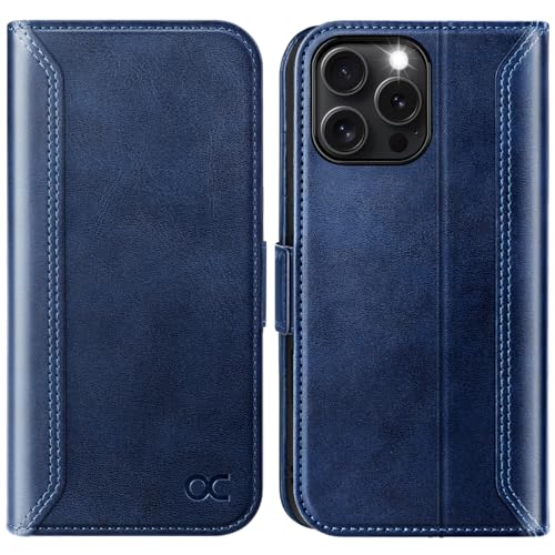 OCASE Compatible with iPhone 16 Pro Wallet Case, PU Leather Flip Folio Case with Card Holders RFID Blocking Kickstand [Shockproof TPU Inner Shell] Phone Cover 6.3 Inch 2024, Retro Blue - color: Retro Blue