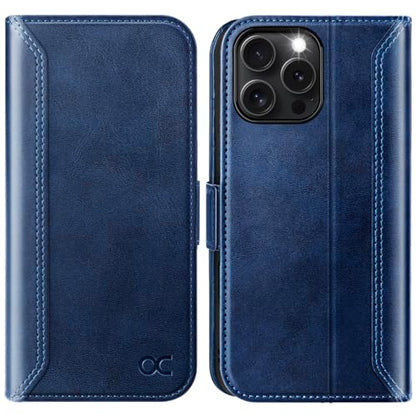 OCASE Compatible with iPhone 16 Pro Wallet Case, PU Leather Flip Folio Case with Card Holders RFID Blocking Kickstand [Shockproof TPU Inner Shell] Phone Cover 6.3 Inch 2024, Retro Blue - color: Retro Blue