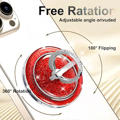 Red Sparkly Magnetic Ring Grip for MagSafe, Bling Phone Stand - color: Red