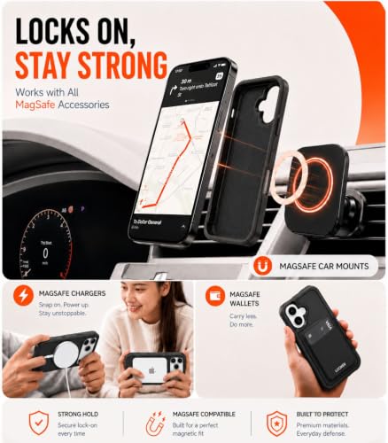 LOOXER® Heavy Duty Rugged Magnetic Case for iPhone 17 (6.3”) | Military Grade Shockproof Protection,MagSafe Compatible+ Tempered Glass Included (Black, 17) - color: Black, size: 17