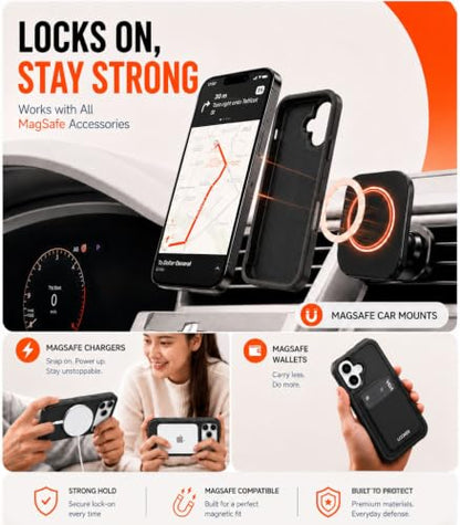 LOOXER® Heavy Duty Rugged Magnetic Case for iPhone 17 (6.3”) | Military Grade Shockproof Protection,MagSafe Compatible+ Tempered Glass Included (Black, 17) - color: Black, size: 17