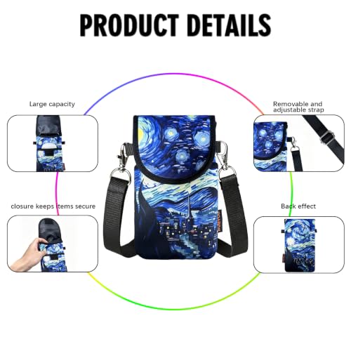 Neoprene Phone Sleeve Pouch Case Bag for Men Women w/Crossbody Strap/Neck Lanyard for iPhone 17/16/15/14 Pro Max, Samsung S25，Pixel 10 - color: Starry Night Cell Phone Sleeves