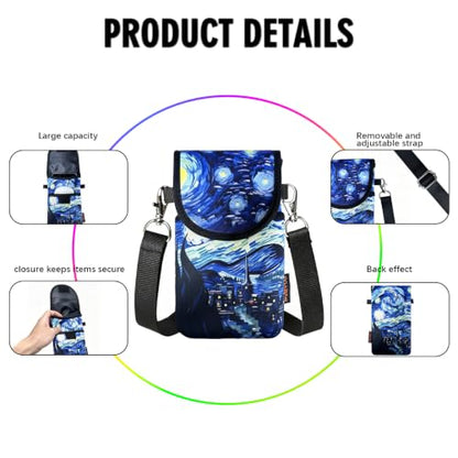 Neoprene Phone Sleeve Pouch Case Bag for Men Women w/Crossbody Strap/Neck Lanyard for iPhone 17/16/15/14 Pro Max, Samsung S25，Pixel 10 - color: Starry Night Cell Phone Sleeves