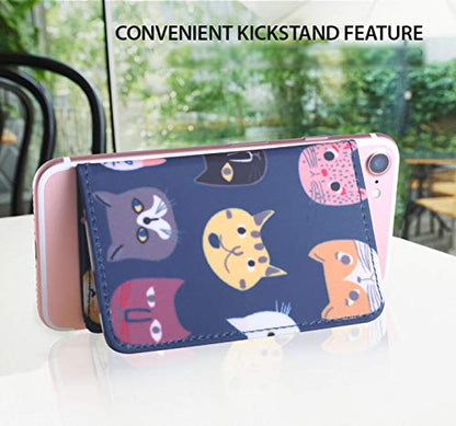 CheapSunday ID Card Holder for Back of Phone Leather Phone Wallet Stick On with Stand Flip Waterproof Leather Adhesive Wallet for Most Cellphones (Blue Cat Small) - color: Bluecat Small