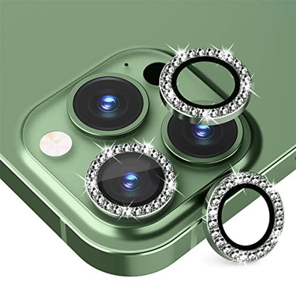 Suoman 3-Pack for iPhone 13 Pro Max/iPhone 13 Pro Camera Lens Protector, 9H Hardness Tempered Glass Film, [Flash Diamonds] [Does not Affect Night Shots] Individual Metal Protective Cover -Green - color: Diamond Green