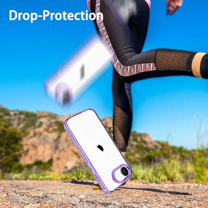 JJGoo for iPhone 17e Case and for iPhone 16e Case Clear, Transparent Shockproof Hard PC Back Protective Cover Bumper Phone Case for iPhone 16e / 17e - color: Purple