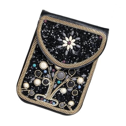 Women's Mobile Phone Bag, Cellphone Pouch, Retro Beads Shoulder Bag, Handcrafted Embellished Clutch Purse, Beaded Design - color: 13b