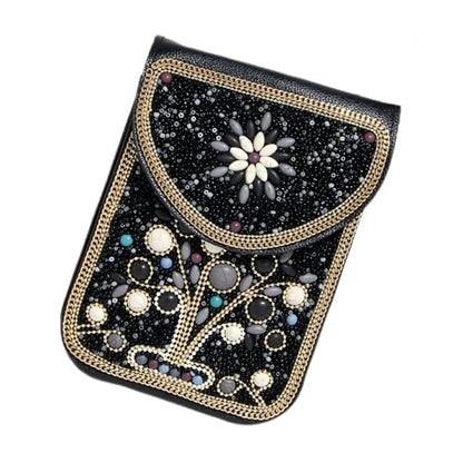 Women's Mobile Phone Bag, Cellphone Pouch, Retro Beads Shoulder Bag, Handcrafted Embellished Clutch Purse, Beaded Design - color: 13b