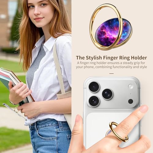 Cell Phone Ring Holder, Cute Phone Ring Grip Stand, 360°Rotation Funny Metal Kickstand Finger Grip Purple Luxury Universe - color: Purple Luxury Universe