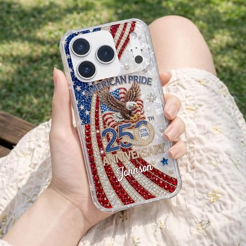 American Pride Anniversary Personalized Clear Phone Case, Gift for Patriots Custom Name Protective Cover 1776 USA Flag Decor Birthday Present for Men Women Holiday Independence Day