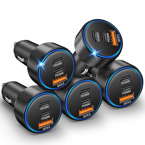 USB C Car Charger 5Pack, 3-Port 93W Dual PD USB-C & USB-A Fast Charging - color: 5 Pack Black