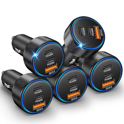 USB C Car Charger 5Pack, 3-Port 93W Dual PD USB-C & USB-A Fast Charging - color: 5 Pack Black