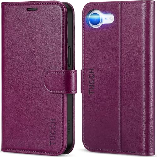 TUCCH Wallet Case for iPhone 17e/16e (6.1"), 4 Card Holders, Plum Purple | RFID Blocking, Viewing Stand, Shockproof TPU Shell, PU Leather, Magnetic Closure, Protective Folio Flip Cover - color: Plum Purple