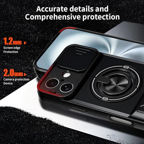 Dssairo for iPhone 16 case with 360°Rotation Magnetic Ring Compatible with MagSafe Slide Camera Cover Foldable Stand Military-Grade Shockproof Protective case (Black, iPhone 16) - color: Black, size: iPhone 16