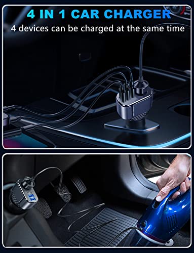 4 in 1 USB C Car Charger Adapter, 210W Multi USB Cigarette Lighter Adapter