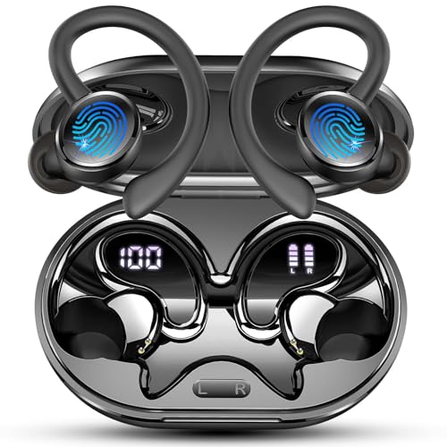 Wireless Earbuds, Bluetooth 5.4 Headphones, 75H Deep Bass Sound, Earhook - color: Jet-Black