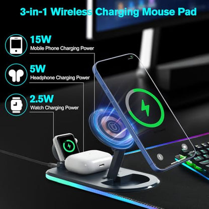 ELUTENG 4-in-1 RGB Gaming Mouse Pad with Wireless Charging & Phone Holder - size: 13L x 5.1W inches