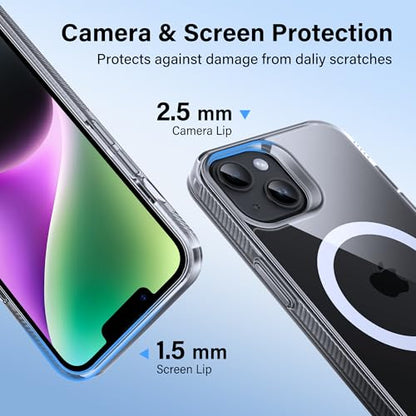 Supdeal Magnetic Clear Case for iPhone 14 Plus, [Compatible with MagSafe] [Non Slip Bumper & Not Yellowing] Military Grade Shockproof Transparent Silicone Phone Cover, 6.7", Transparent - color: Transparent, size: iPhone 14 Plus