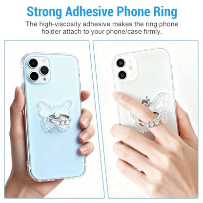 2PcsTransparent Phone Ring Holder,Clear Butterfly Phone Ring Grip