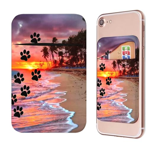 Phone Credit Card Holder Stick on, Phone Case Wallet, Cell Phone Pocket Self Adhesive Stretchy Lycra Stick on Wallet ID Credit Card Case Pouch Sleeve for All Smartphones, Dog Paw Print Beach - color: 144