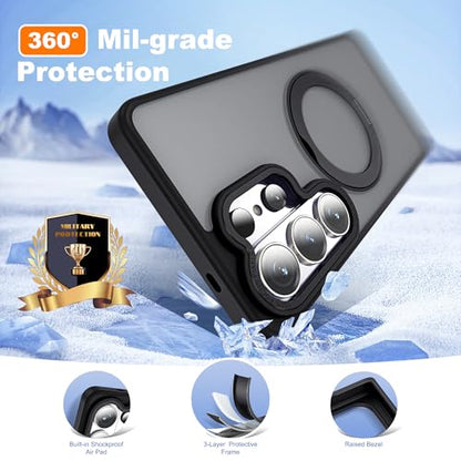 for Samsung Galaxy S26 Ultra Case with 360° Spin Stand,Black | 360° Spin Magnetic Ring Stand,Compatible with Magsafe,Military Protection Phone Case - color: Black, size: Samsung Galaxy S26 Ultra