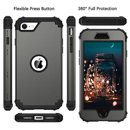 BENTOBEN for iPhone SE 2022 Case and Phone Case iPhone SE 2020, Heavy Duty 3 in 1 Full Body Rugged Shockproof Hybrid Hard PC Soft Rubber Bumper Drop Protective Girl Women Boy Men iPhone Cover,Gunmetal - color: Black/Gunmetal