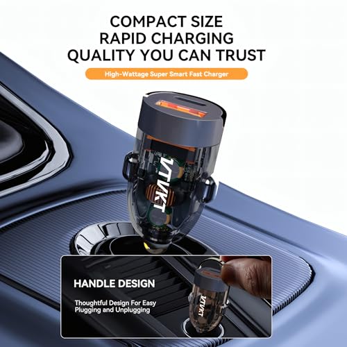 VTVKT Car Charger USB C Fast Charge, Fast Charging Car Charger, Mini Metal Dual Port Cigarette Lighter Adapter for iPhone 17/16/15 Series, iPad, AirPods, Google Pixel, and More