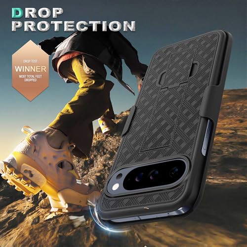 Fingic Compatible with Google Pixel 10 Pro/Pixel 10 Case Belt Clip Holster | Kickstand Combo Shell Swivel Holster Rugged Shockproof Antiscratch Protective for Google Pixel 10/ 10 Pro ( 6.3" 2025),Black