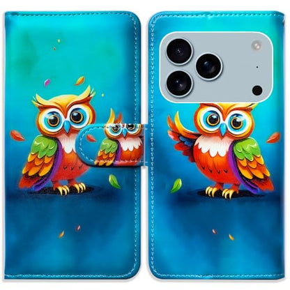 Bcov Case for iPhone 17 Pro,Cute Owl Blue Leather Flip Phone Case Wallet Cover with Card Slot Holder Kickstand for iPhone 17 Pro - color: Cute Owl Blue