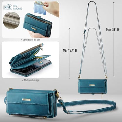 Wallet Case for iPhone 11 Pro – RFID Blocking PU Leather Phone Case with Card Holder, Zipper Pocket, Kickstand, Magnetic Closure, Shoulder & Wrist Strap, Blue Green - color: Blue Green, size: iPhone 11 Pro