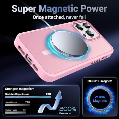 Newfuture Magnetic for iPhone 14 Pro Case Matte Shockproof, Chalk Pink | Military Drop Protection, Slim Matte Anti-Fingerprint, Compatible with Magsafe, Camera Guard, Translucent Protective Cover - color: Chalk Pink, size: iPhone 14 Pro 6.1 inch
