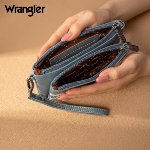 Montana West X Wrangler Woman Wallet Large Women's Wallets, Card Cases & Money Organizers Double Zipper Western Clutch Wallet and Rfid Lining - color: Jean
