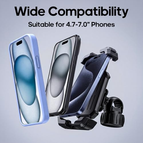 Wallke Motorcycle Phone Mount w/Dual Vibration Dampener & Anti-Theft Lock, Anti-Shake Bike Phone Holder, 360° Rotate Handlebar Ebike Phone Holder for Scooter Dirt Bike ATV, Fit 4.7-7” All Smartphone