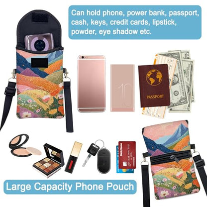 Neoprene Cell Phone Sleeve Pouch Case Bag with Crossbody Strap Neck Lanyard for Women 7.5 X 4.3 in Colorful Mountains - color: Colorful Mountains
