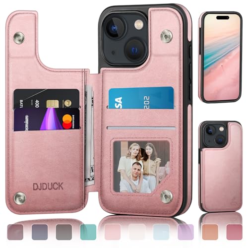 DJDUCK Designed for iPhone 15 Case Wallet with Card Holder, [Magnetic Clasp Cover] [RFID Blocking Leather Protection] Shockproof Women Men Cases 6.1 Inch for Apple 15 Rose Gold - color: Rose Gold