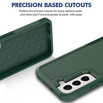 MDCN for Galaxy S22 Case: Dual Layer Protective Heavy Duty Cell Phone Cover Shockproof Rugged with Screen Protector - Military Protection Bumper Tough - Galaxy S22 5G, 6.1 inch, Dark Green - color: Dark Green (PC) + Dark Green (TPU)
