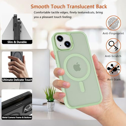 Magnetic iPhone 14/13 case,Compatible with Magsafe, Military-Grade Protection,Slim Translucent Matte Shockproof with Anti-Scratch Anti-Fingerprint Phone Cover (Matcha Green, iPhone 14/13) - color: Matcha Green, size: iPhone 14/13