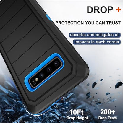for Samsung Galaxy S10 Case with Belt Clip Holster, 2 x Screen Protector, [Military Grade Drop Protection] Heavy Duty Full Body Shockproof Rugged Protective Cover for Samsung Galaxy S10 Black Blue - color: Black/Blue